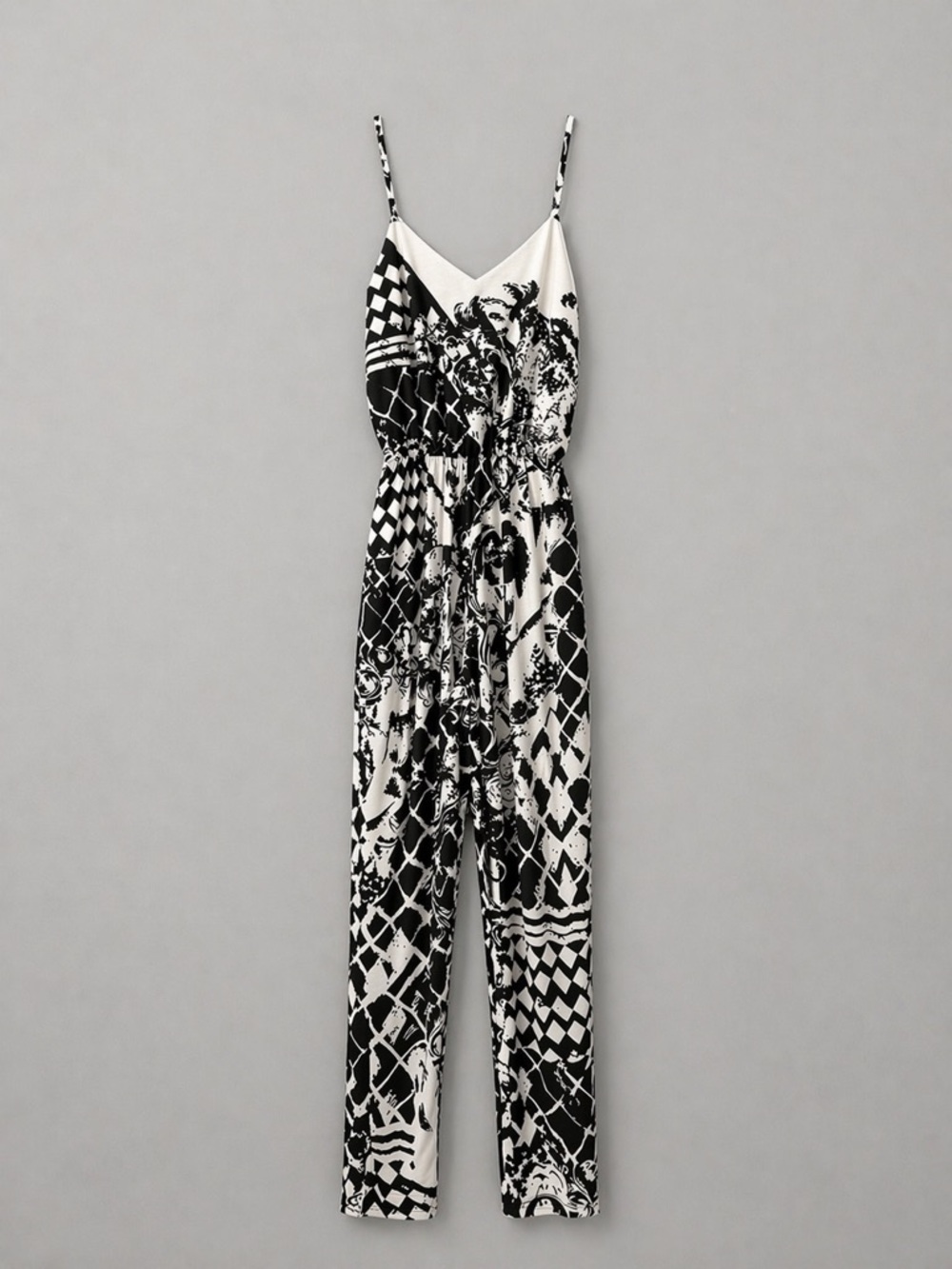 Black & White Printed Spaghetti-Strap Jumpsuit